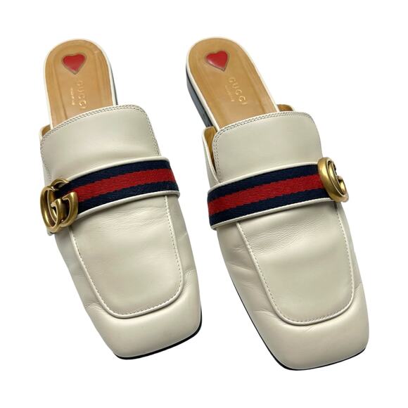 GUCCI Peyton Marmont GG Web Striped Mule EU 41 US 11 Beige Red Blue Leather Flat - Picture 13 of 13